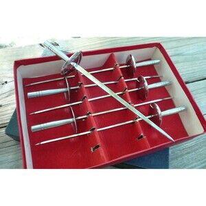 Vintage Set of 6 Stainless Steel Sword Appetizer Skewers 7 3/8"